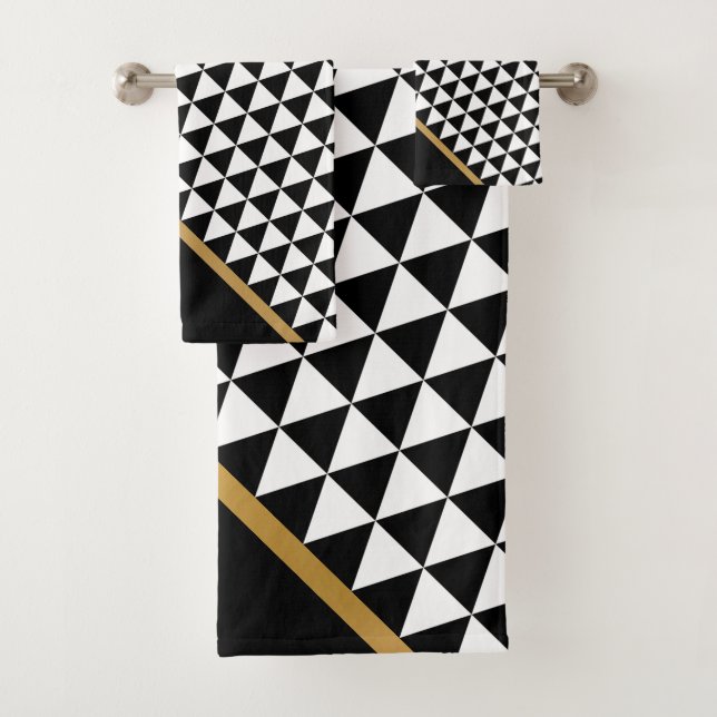 BLACK GOLD ABSTRACT PATTERN BATHROOM TOWEL SET (Insitu)
