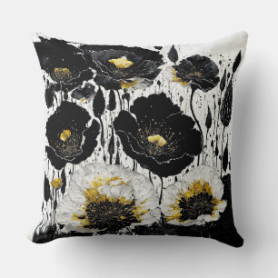 Black Gold Abstract Poppies Cushion