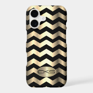 Black & Gold Abstract Stripes   Monogram 