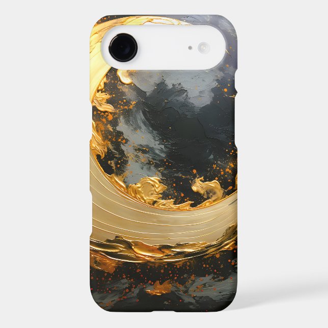 Black Gold Abstract Swirl Modern Moon (Back)