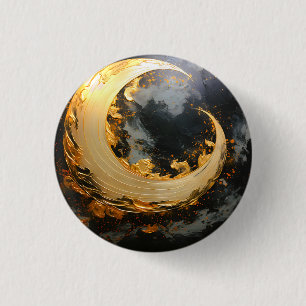 Black Gold Abstract Swirl Modern Moon 3 Cm Round Badge