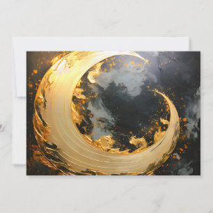 Black Gold Abstract Swirl Modern Moon Announcement