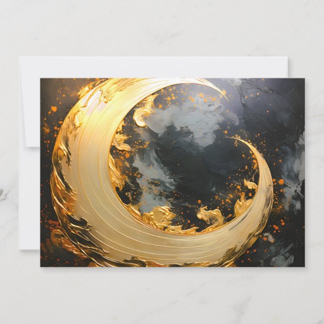 Black Gold Abstract Swirl Modern Moon Announcement (Front)