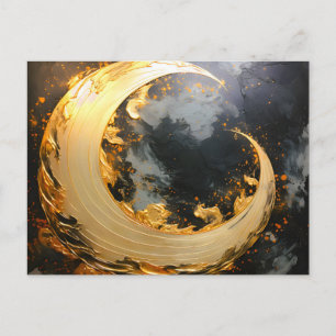 Black Gold Abstract Swirl Modern Moon Announcement Postcard