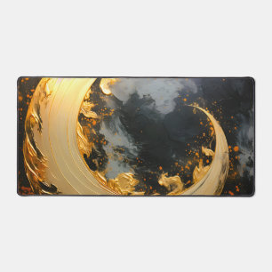 Black Gold Abstract Swirl Modern Moon Desk Mat