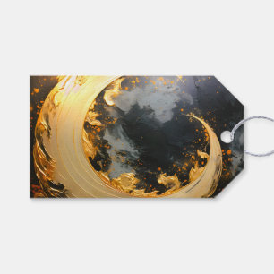 Black Gold Abstract Swirl Modern Moon Gift Tags