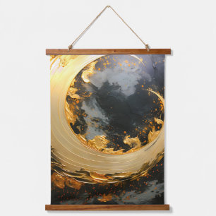Black Gold Abstract Swirl Modern Moon Hanging Tapestry