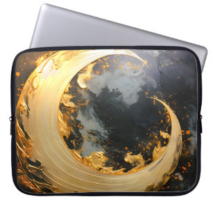 Black Gold Abstract Swirl Modern Moon Laptop Sleeve