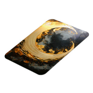Black Gold Abstract Swirl Modern Moon Magnet