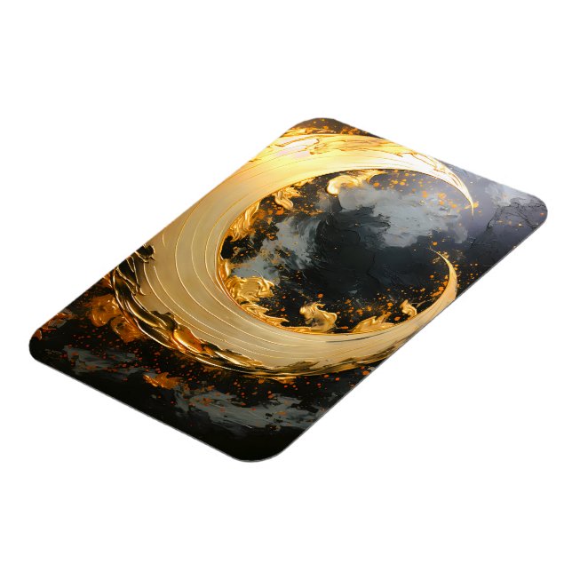 Black Gold Abstract Swirl Modern Moon Magnet (Left Side)