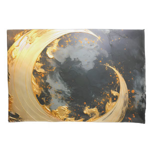 Black Gold Abstract Swirl Modern Moon Pillowcase