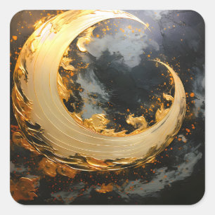 Black Gold Abstract Swirl Modern Moon Square Sticker