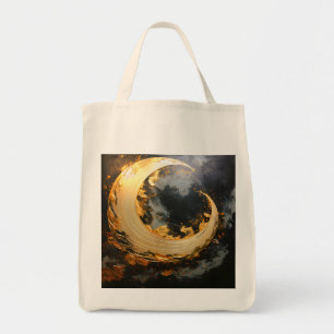 Black Gold Abstract Swirl Modern Moon Tote Bag