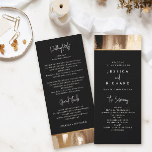 Black & Gold Abstract Watercolor Wedding Program