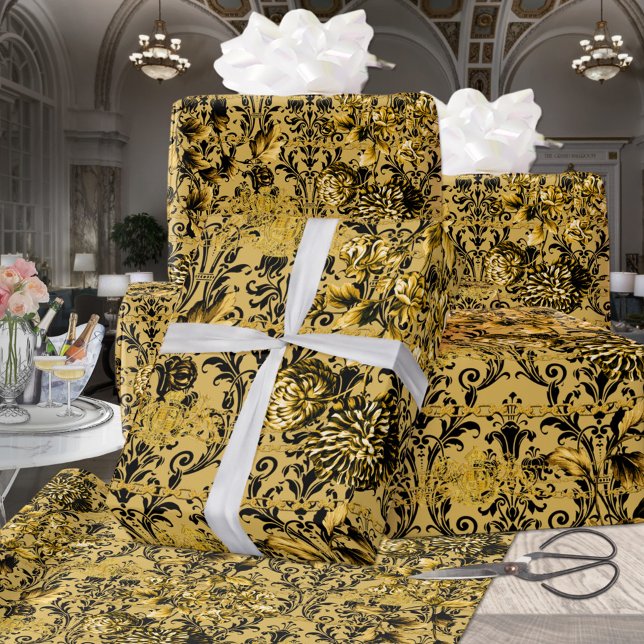 Black &Gold Acanthus Leaf Chains Floral Gold Wrapping Paper (Creator Uploaded)