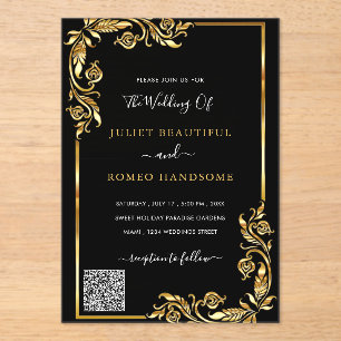 Black Gold Acrylic Wedding Invitation with QR Code