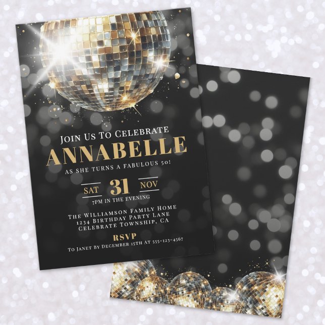 Black Gold Adult 50th Birthday Party Invitation (Black Gold Adult 50th Birthday Party Invitation)