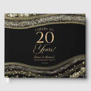 Black Gold Agate 20th Wedding Anniversary Party Guest Book