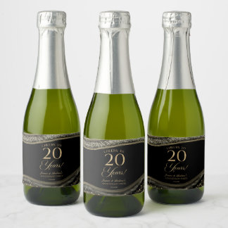 Black Gold Agate 20th Wedding Anniversary Party Sparkling Wine Label