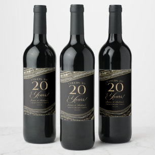 Black Gold Agate 20th Wedding Anniversary Party Wine Label
