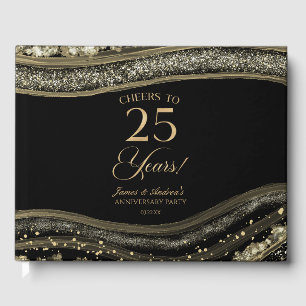 Black Gold Agate 25th Wedding Anniversary Party Guest Book