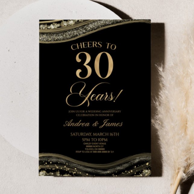 Black Gold Agate 30th Wedding Anniversary Party Invitation (Creator Uploaded)