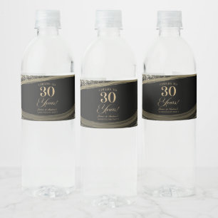 Black Gold Agate 30th Wedding Anniversary Party Water Bottle Label