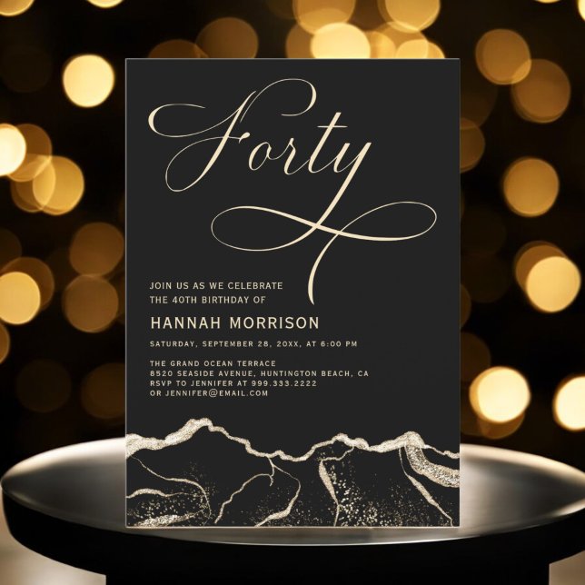 Black Gold Agate 40th Forty Birthday Party Invitation (Creator Uploaded)
