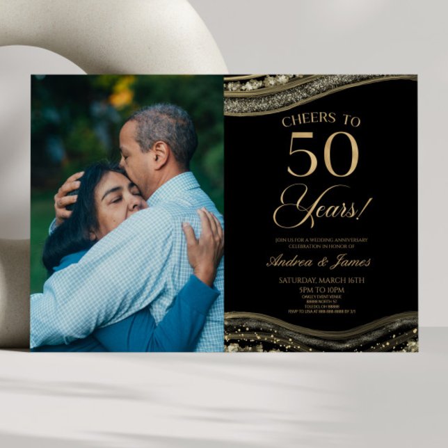 Black Gold Agate 50th Wedding Anniversary Party Invitation (Creator Uploaded)