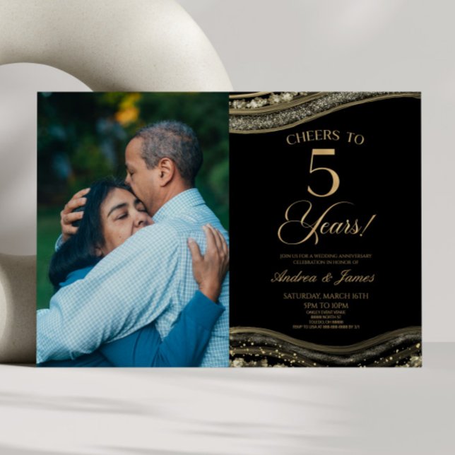 Black Gold Agate 5th Wedding Anniversary Party Invitation (Creator Uploaded)