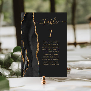 Black Gold Agate 5x7 Dark Wedding Table Number