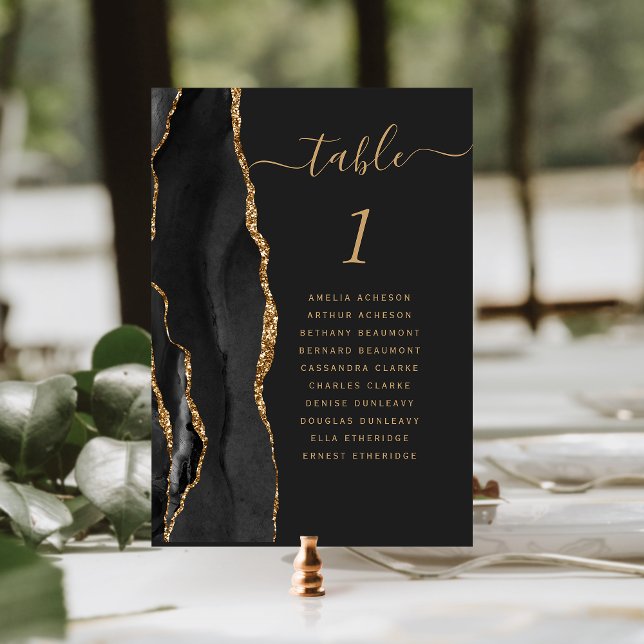 Black Gold Agate 5x7 Dark Wedding Table Number (Creator Uploaded)