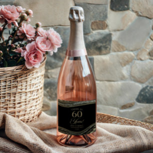 Black Gold Agate 60th Wedding Anniversary Party Sparkling Wine Label