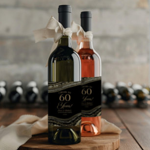 Black Gold Agate 60th Wedding Anniversary Party Wine Label