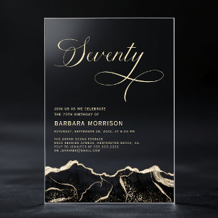 Black Gold Agate 70th Seventy Birthday Party Acrylic Invitations