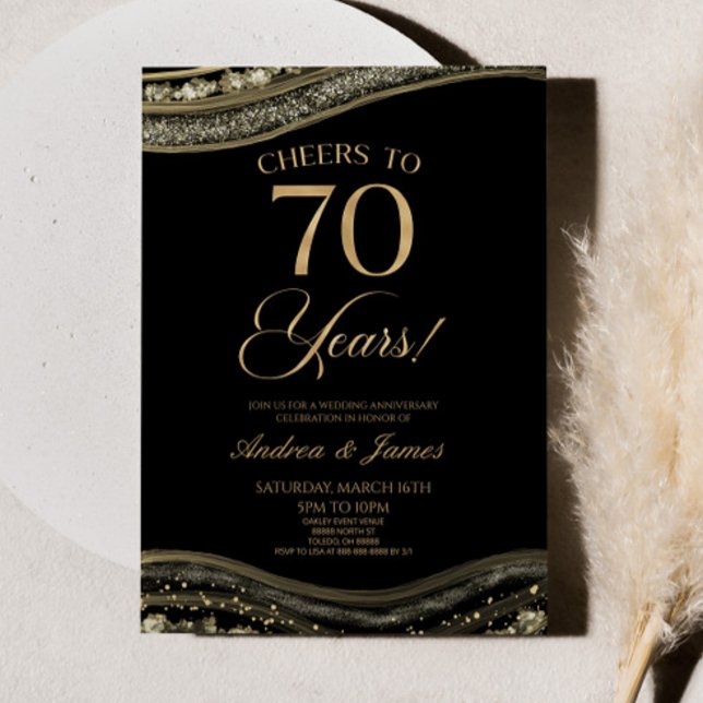 Black Gold Agate 70th Wedding Anniversary Party Invitation (Creator Uploaded)