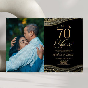 Black Gold Agate 70th Wedding Anniversary Party Invitation