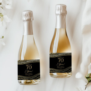 Black Gold Agate 70th Wedding Anniversary Party Sparkling Wine Label