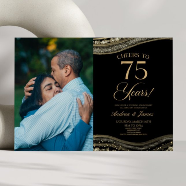Black Gold Agate 75th Wedding Anniversary Party Invitation (Creator Uploaded)