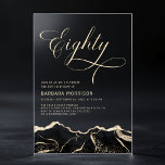 Black Gold Agate 80th eighty Birthday Party Acrylic Invitations<br><div class="desc">A bold and sophisticated 80th birthday invitation featuring a striking black and gold agate design. Printed on high-quality cardstock, this invitation combines modern elegance with timeless luxury. The deep black hues accented by radiant gold details create a refined and stylish aesthetic, making it the perfect choice for an unforgettable and...</div>