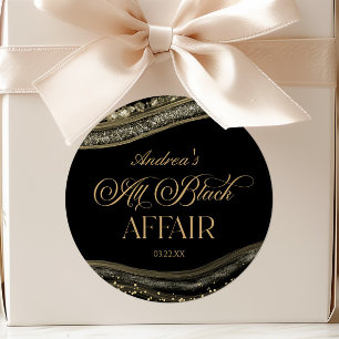 Black Gold Agate All Black Affair Birthday Party Classic Round Sticker