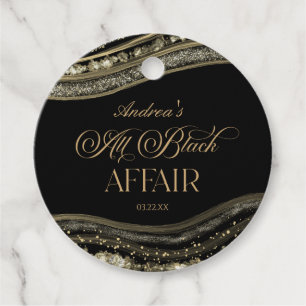 Black Gold Agate All Black Affair Birthday Party Favour Tags