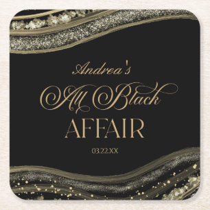 Black Gold Agate All Black Affair Birthday Party Square Paper Coaster