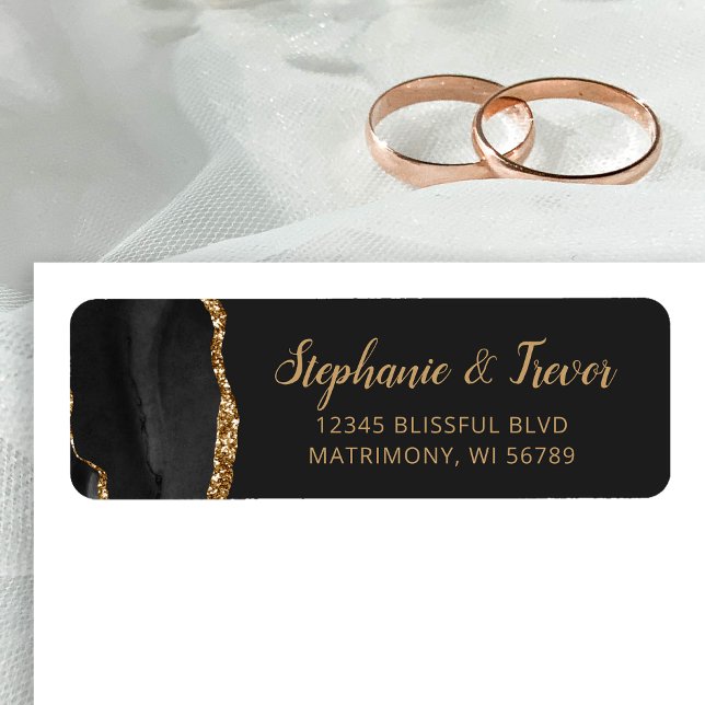 Black Gold Agate Brush Wedding Return Address (Creator Uploaded)