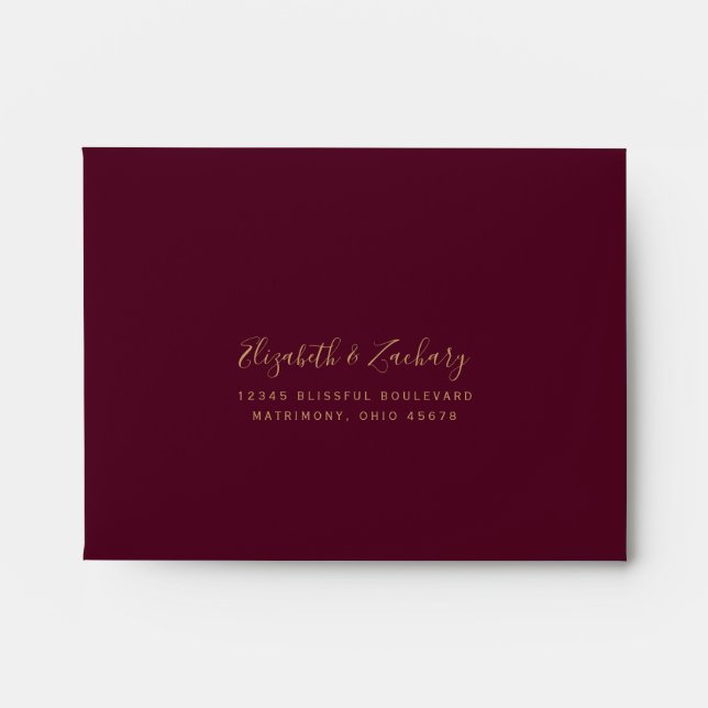 Black Gold Agate Burgundy Wedding RSVP Return Envelope (Front)