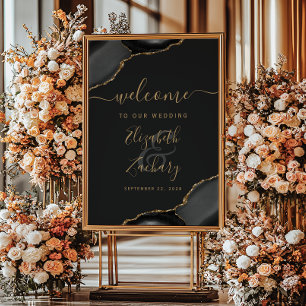 Black Gold Agate Corners 24x32 Wedding Welcome Poster