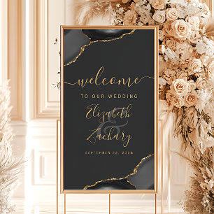 Black Gold Agate Corners 32x48 Wedding Welcome Poster