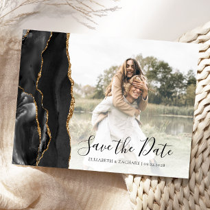 Black Gold Agate Custom Photo Save the Date Postcard