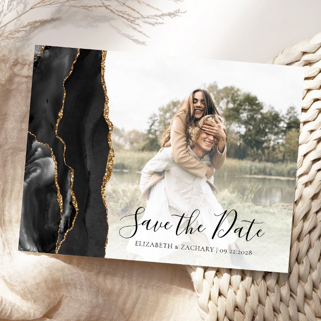 Black Gold Agate Custom Photo Save the Date Postcard (Creator Uploaded)