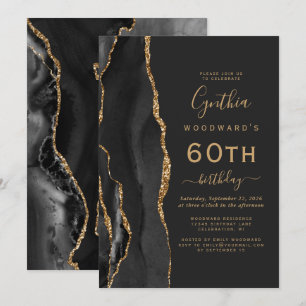 Black Gold Agate Dark 60th Birthday Party Invitation